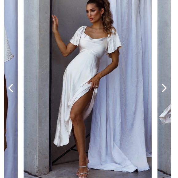 TIED BACK ASYMMETRICAL MIDI-DRESS CHAMPAGNE - Picture 5 of 5